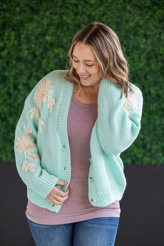 Mint and Tan Floral Cardigan