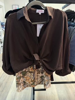 Sloane Button Up Top- Chocolate