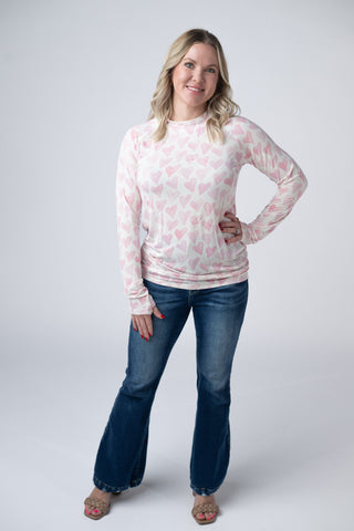 Blair Long Sleeve Top -  Blushing Pink Hearts