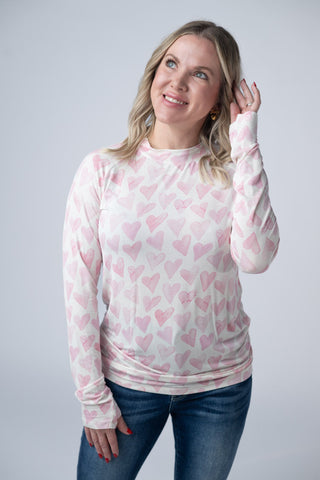 Blair Long Sleeve Top -  Blushing Pink Hearts