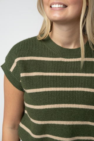 Striped Sweater Top - Olive and Tan