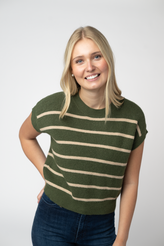 Striped Sweater Top - Olive and Tan