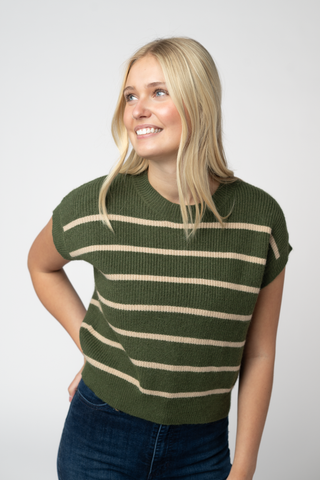 Striped Sweater Top - Olive and Tan