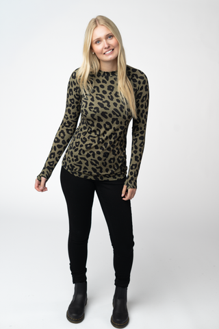 Blair Long Sleeve Top - Olive Animal Print