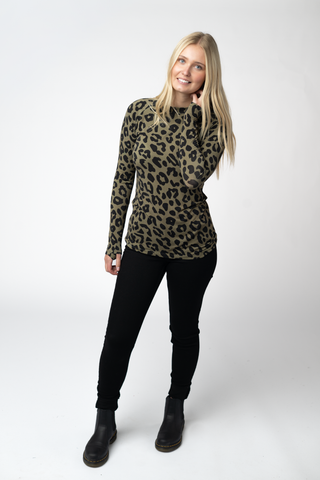 Blair Long Sleeve Top - Olive Animal Print