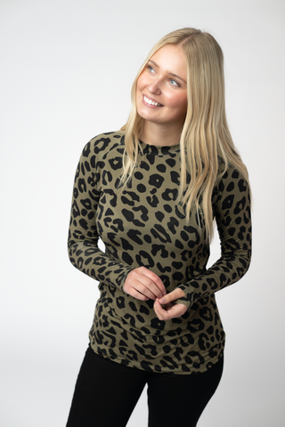 Blair Long Sleeve Top - Olive Animal Print