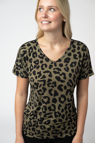 Chloe Cozy Top - Olive Animal Print