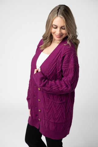 Brooks Button Sweater Cardigan - Magenta