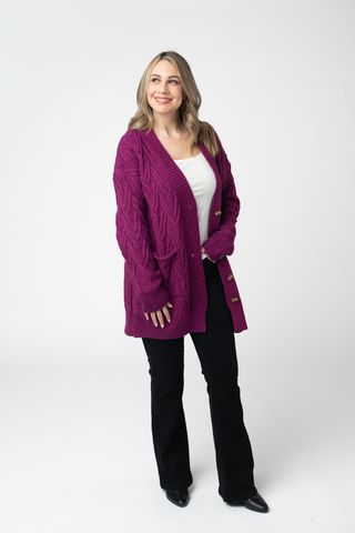 Brooks Button Sweater Cardigan - Magenta