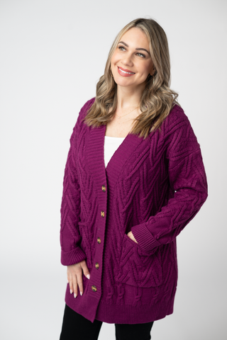 Brooks Button Sweater Cardigan - Magenta