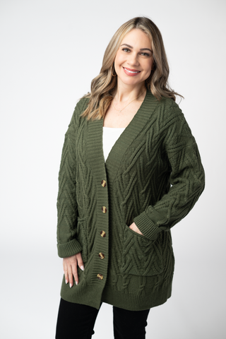 Brooks Button Sweater Cardigan - Olive