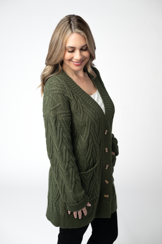 Brooks Button Sweater Cardigan - Olive