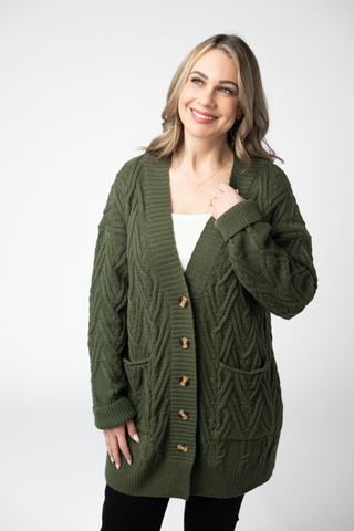 Brooks Button Sweater Cardigan - Olive