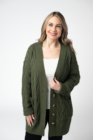 Brooks Button Sweater Cardigan - Olive
