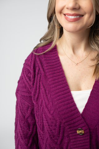 Brooks Button Sweater Cardigan - Magenta