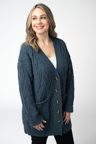 Brooks Button Sweater Cardigan - Navy
