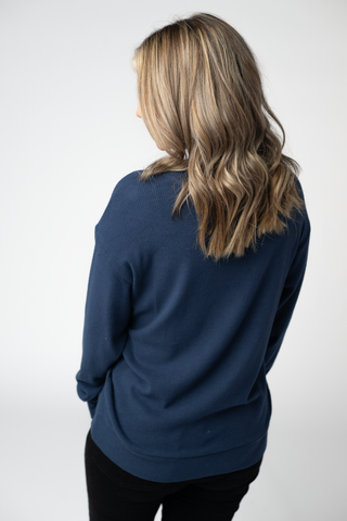 Corrine Ribbed Pullover Top - Navy