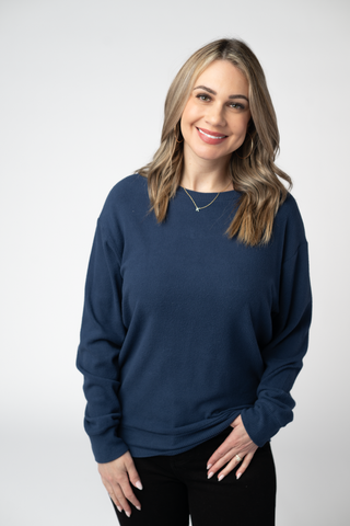 Corrine Ribbed Pullover Top - Navy