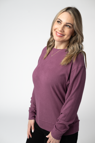 Corrine Ribbed Pullover Top - Plum