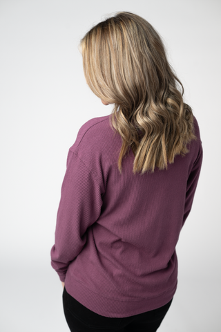 Corrine Ribbed Pullover Top - Plum