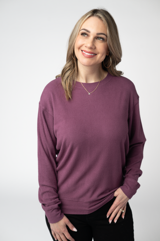 Corrine Ribbed Pullover Top - Plum