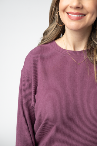 Corrine Ribbed Pullover Top - Plum