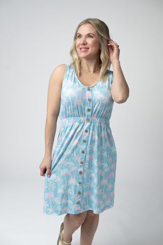 Beverly Button Dress - Aqua Palm