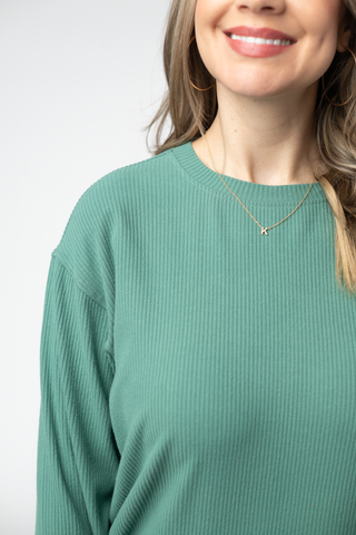 Corrine Ribbed Pullover Top - Fern