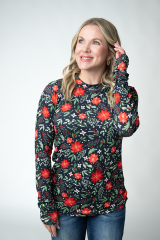 Blair Long Sleeve Top - Poinsettia Nights