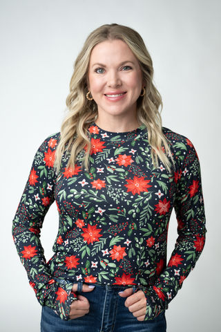 Blair Long Sleeve Top - Poinsettia Nights