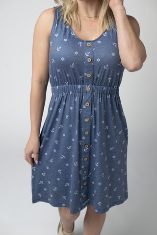 Beverly Button Dress - Nautical Navy