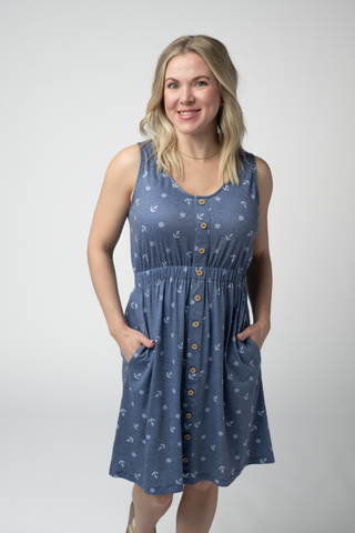 Beverly Button Dress - Nautical Navy