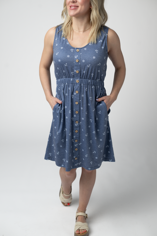 Beverly Button Dress - Nautical Navy