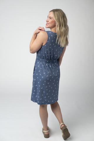 Beverly Button Dress - Nautical Navy