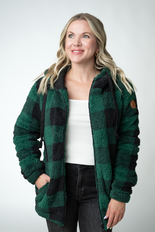 Sherpa Fullzip Hoodie - Evergreen Plaid