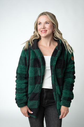 Sherpa Fullzip Hoodie - Evergreen Plaid