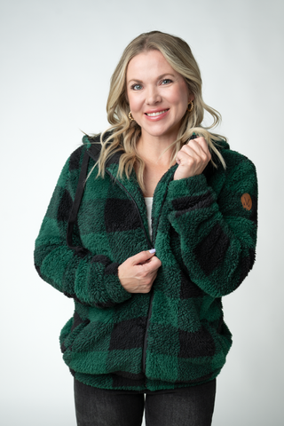 Sherpa Fullzip Hoodie - Evergreen Plaid