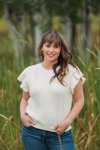 Felicity Flutter Sweater Top - Ivory