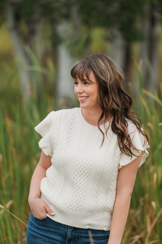 Felicity Flutter Sweater Top - Ivory