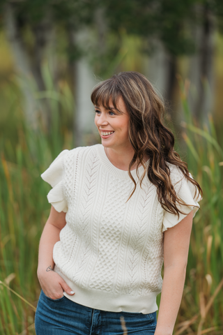 Felicity Flutter Sweater Top - Ivory