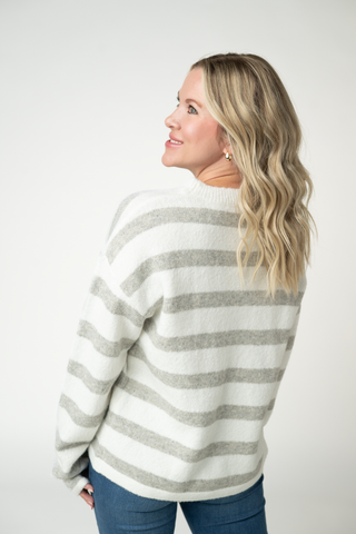 Cozy Stripe Sweater - Grey and White