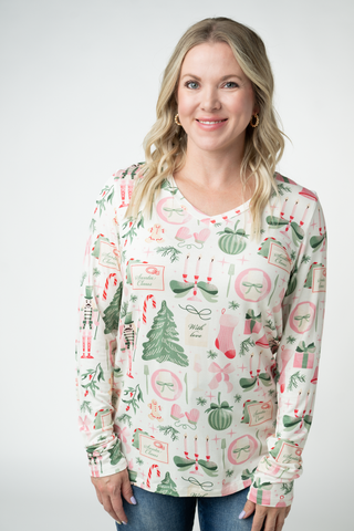 Larissa Long Sleeve - Pink Pine Noel