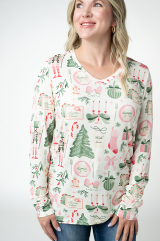 Larissa Long Sleeve - Pink Pine Noel
