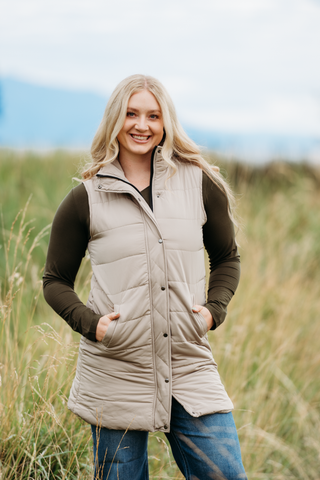 Harlow Long Vest - Latte