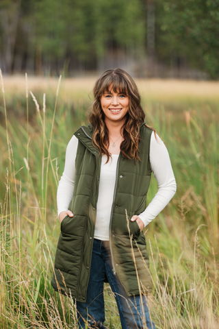 Harlow Long Vest - Dark Olive