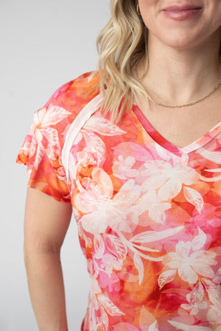 Raelynn V-Neck Top - Sunset Tropical Floral