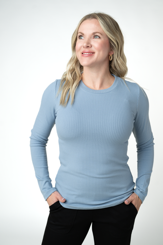 Reese Ribbed Long Sleeve Top - Dusty Blue