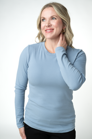 Reese Ribbed Long Sleeve Top - Dusty Blue