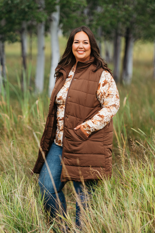 Harlow Long Vest - Brown