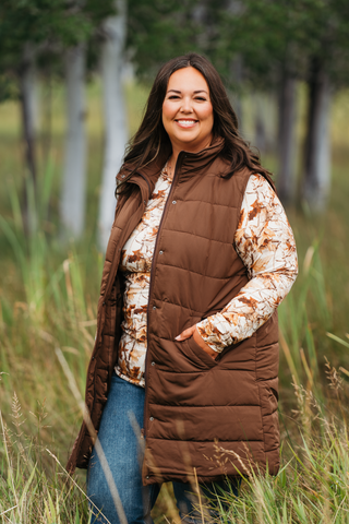 Harlow Long Vest - Brown